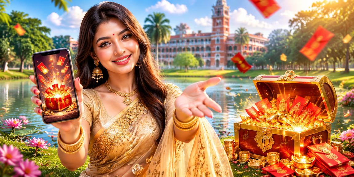 ময়মনসিংহে শাড়ি পরিহিত নারী মোবাইলে রেড এনভেলপ বোনাস উপভোগ করছেন